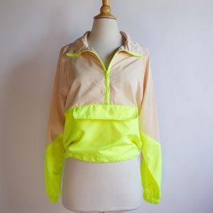 Code x Mode Funnel Neck Windbreaker Half Zip Drawstring Jacket in Nude & Neon